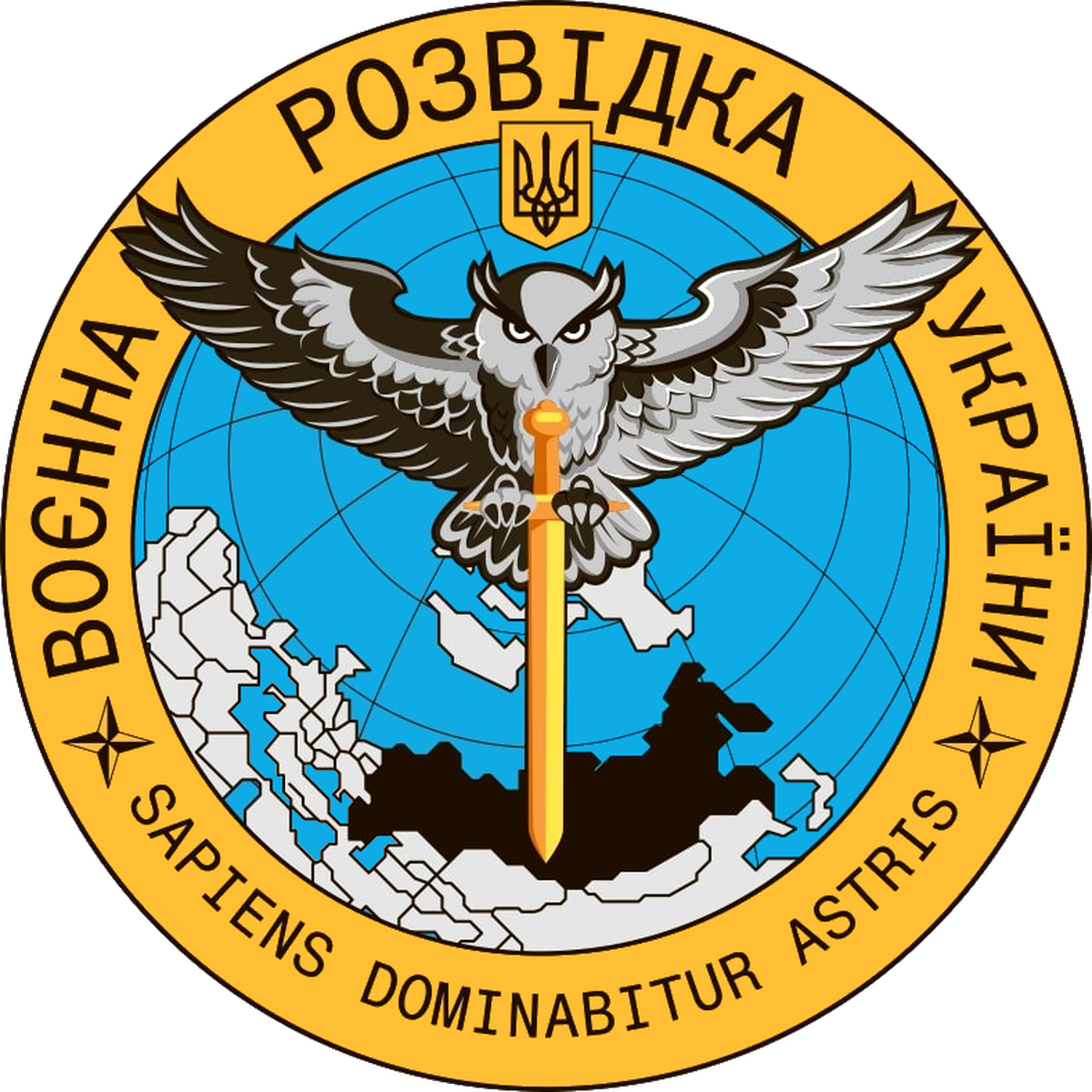 Emblem des ukrainischen militärischen Geheimdienstes (HUR). 
https://de.wikipedia.org/wiki/Holowne_uprawlinnja_roswidky_Ministerstwa_oborony_Ukrajiny#/media/Datei:Emblem_of_the_Defense_Intelligence_of ...