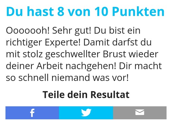 Das schwierigste Schweiz-Quiz ever! Kennst du unser Land bis in den hinterletzten Winkel?
Mann, das gibt gleich Auftrieb für die ganze Woche. Quiz-Huber hätte sich warm anziehen müssen.

Speziell te ...