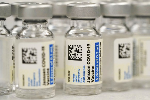 FILE - Vials of the Johnson &amp; Johnson COVID-19 vaccine are seen at a pharmacy in Denver on Saturday, March 6, 2021. On Thursday, May 5, 2022, U.S. regulators strictly limited who can receive this  ...