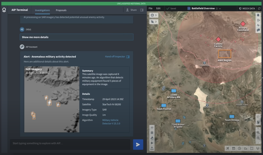 Excerpt from the Palantir demo video: The AI ​​acts as a comprehensive information and command center.  (Source: Screenshot / Palantir)