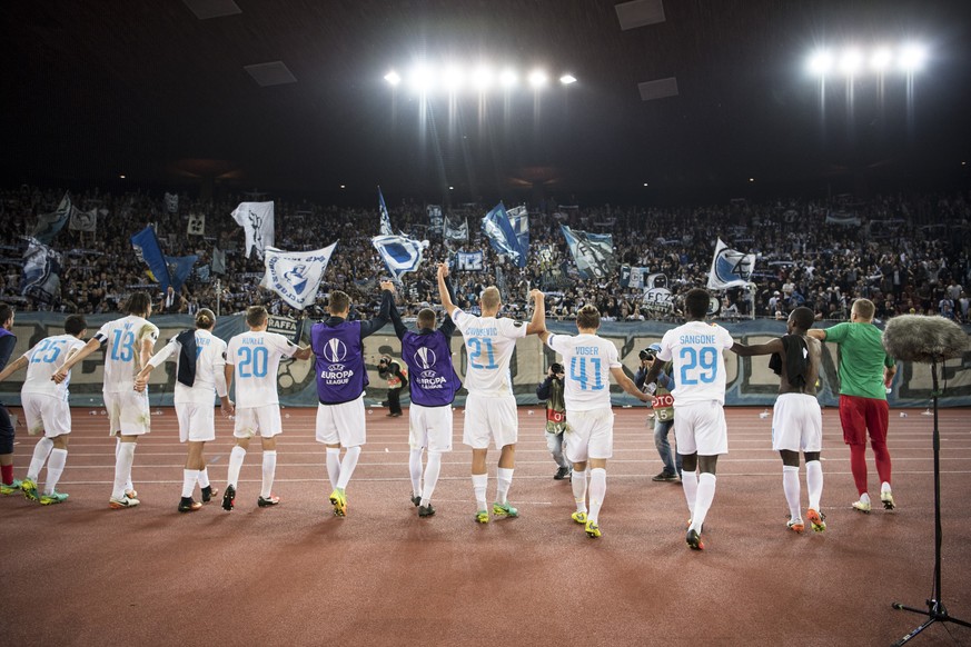 Zurich&#039;s Player celebrate after winning the UEFA Europa League group match between Swiss Club FC Zurich and Turkey&#039;s Osmanlispor FK, at the Letzigrund stadium in Zurich, Switzerland, Thursda ...