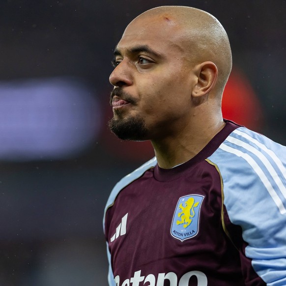 Aston Villa v BSC Young Boys Europa League 27/11/2025. Scar on head of Aston Villa midfielder Donyell Malen 17 after object hits him after scoring 1st goal during the Europa League match between Aston ...