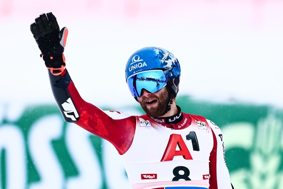 epa12483959 Marco Schwarz of Austria reacts after the second run of the Men&#039;s Giant Slalom race of the FIS Alpine Skiing World Cup season opener on the Rettenbach glacier, in Soelden, Austria, 26 ...