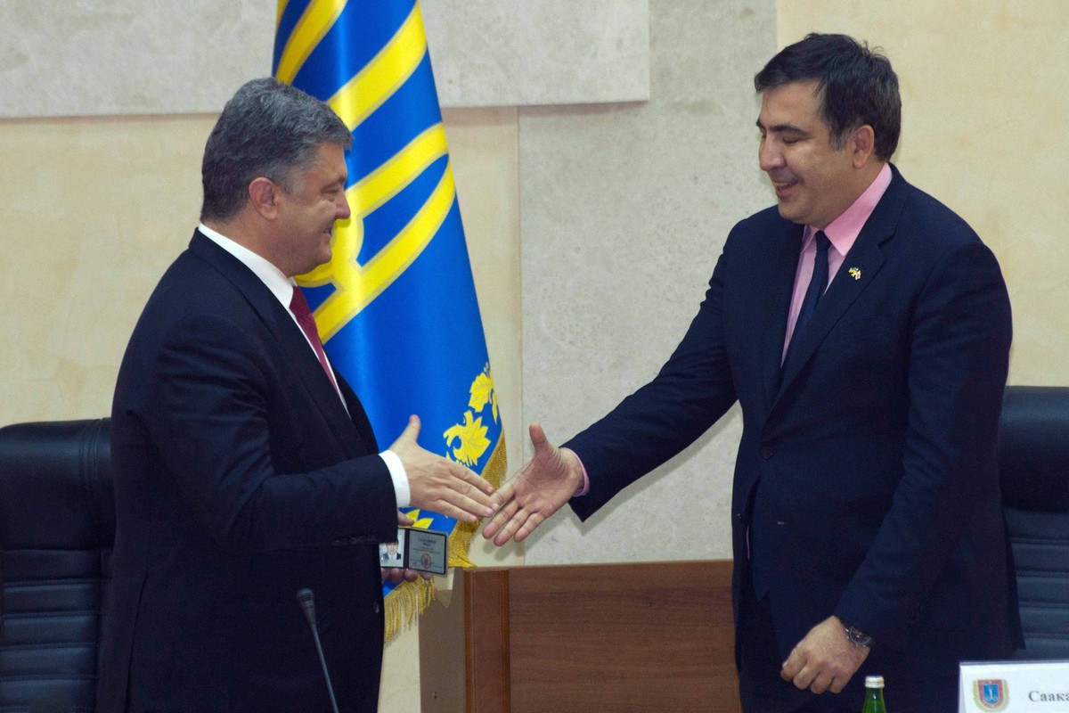 President of Ukraine Petro Poroshenko and ex-President of Georgia Mikheil Saakashvili, the newly appointed head of the Odesa regional state administration PUBLICATIONxINxGERxSUIxAUTxONLY Copyright: vi ...
