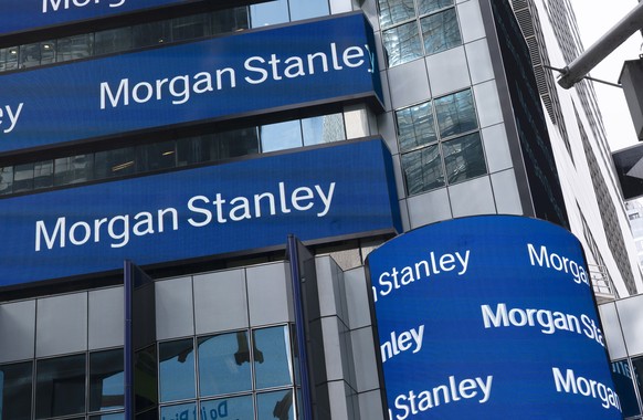 FILE - Electronic signage is shown at Morgan Stanley headquarters, Thursday, March 4, 2021 in New York. Morgan Stanley reports earnings on Tuesday, Jan. 17, 2023. (AP Photo/Mark Lennihan)