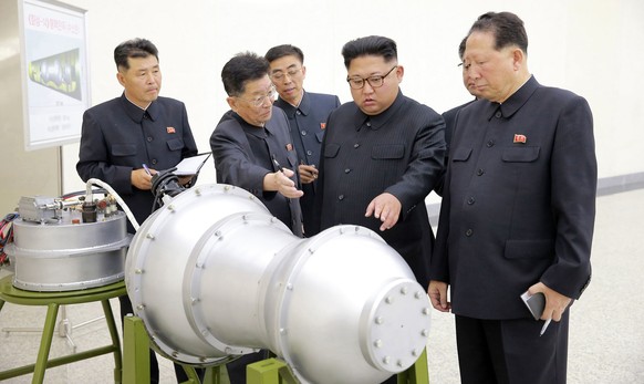 In this undated image distributed on Sunday, Sept. 3, 2017, by the North Korean government, shows North Korean leader Kim Jong Un at an undisclosed location. North Korea’s state media on Sunday, Sept ...