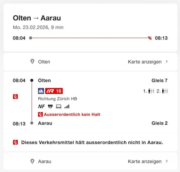 Kein Halt in Aarau am Montagmorgen.