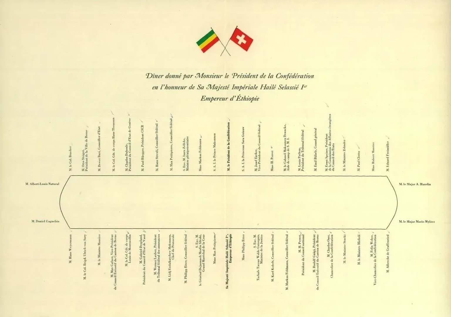 Die Tischordnung für das Staatsbankett im Hotel Bellevue-Palace.