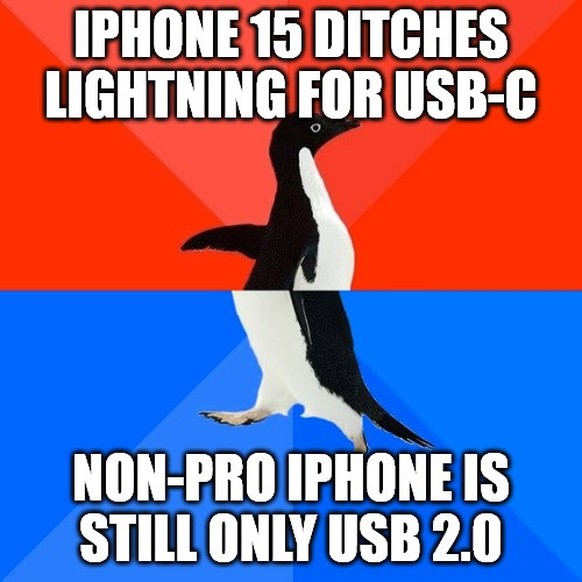 Meme zur Apple-Keynote und dem von Android-Usern belächelten iPhone 15.