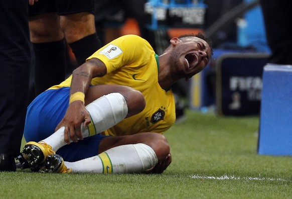epa06858312 Neymar of Brazil reacts on the pitch the FIFA World Cup 2018 round of 16 soccer match between Brazil and Mexico in Samara, Russia, 02 July 2018.

(RESTRICTIONS APPLY: Editorial Use Only, ...