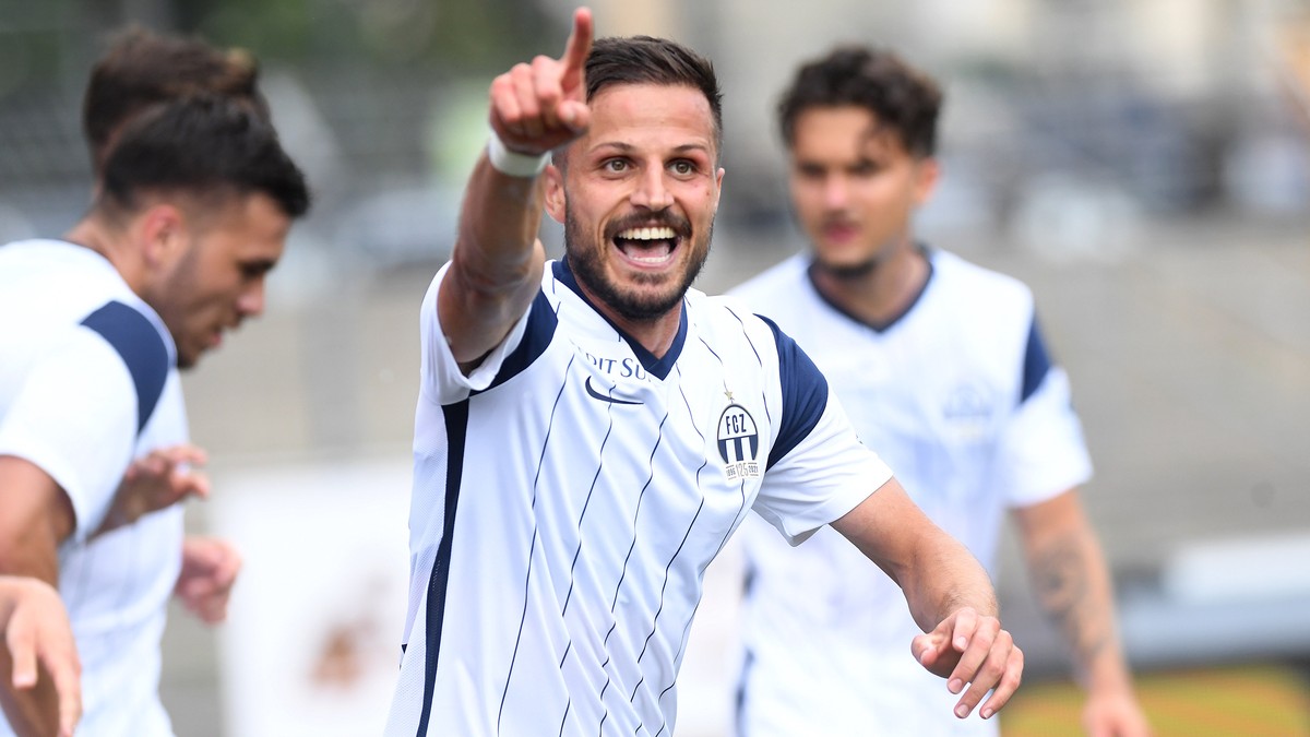 Zurich's player Antonio Marchesano, celebrate the 0-2 goal, during the Super League soccer match FC Lugano against FC Zuerich, at the Cornaredo stadium in Lugano, on Sunday, 25 July, 2021. (KEYST ...