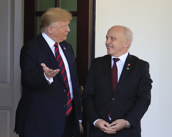 President Donald Trump welcomes Switzerland&#039;s Federal President Ueli Maurer to the White House in Washington, Thursday, May 16, 2019. (AP Photo/Manuel Balce Ceneta)