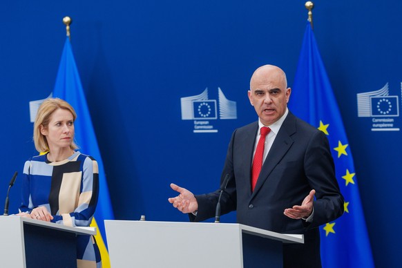 epa11875074 EU High Representative for Foreign Affairs and Security Policy Kaja Kallas (L) and Secretary-General of the Council of Europe Alain Berset address a press conference upon the 13th meeting  ...