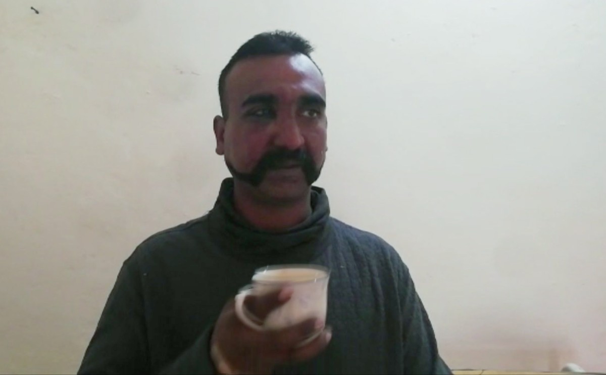 In this image taken from video released by Pakistan's military, showing what they claim to be an Indian pilot who was captured after his plane was shot down by Pakistan's Air Force in the co ...