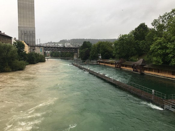 Zürich: Hochwasser bei Limmat und Sihl beim Unteren Letten am 15. Juli 2021