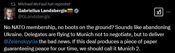 Tweet von Gabrielius Landsbergis, 12.2.2025