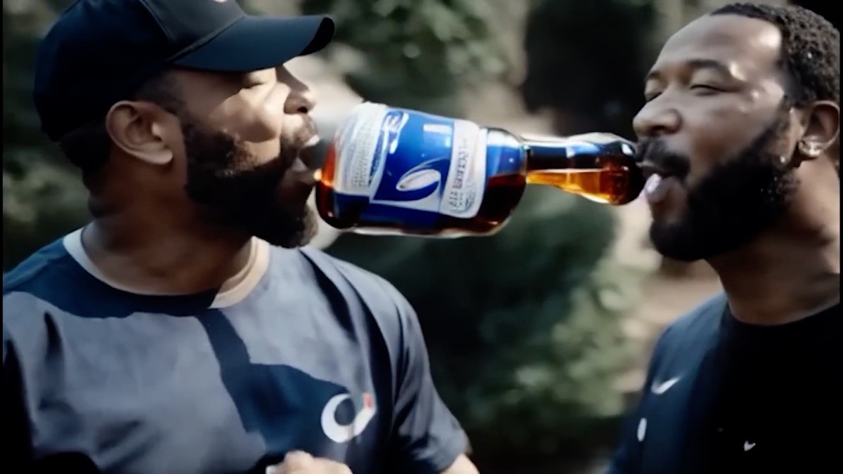 Screenshot aus einer KI-generierten Bierwerbung.