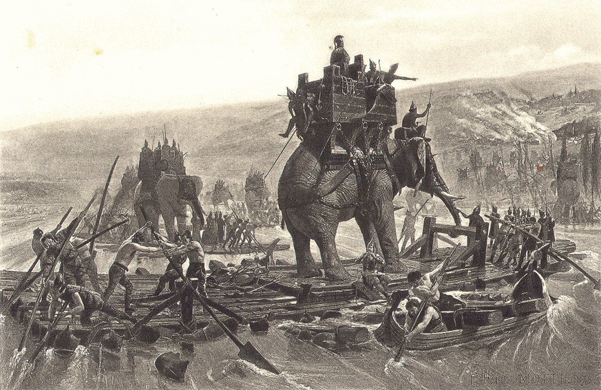 Nur einige Kriegselefanten überstanden Hannibals Alpenüberquerung. Sie überlebten den ersten Winter in Italien nicht.