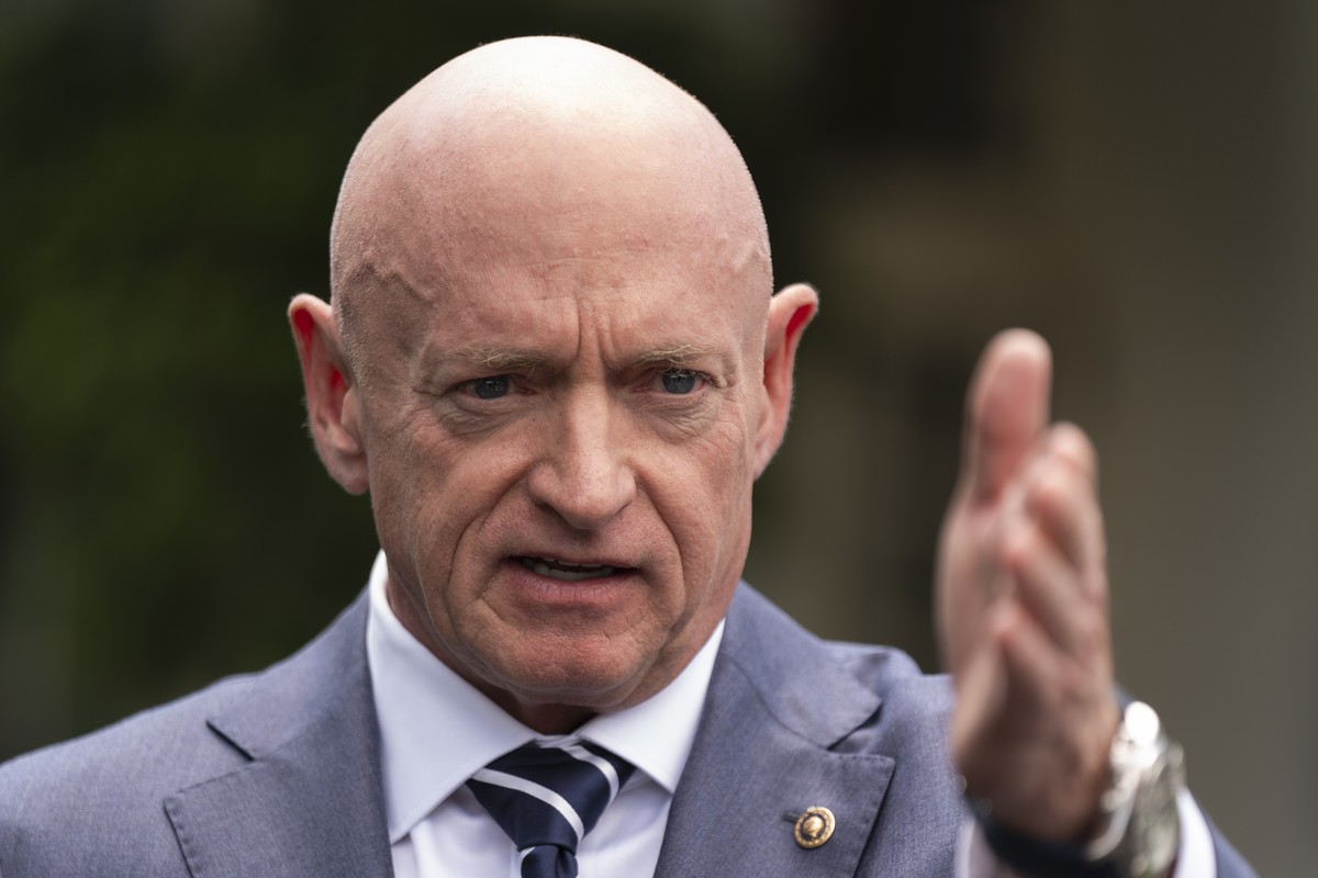 Sen. Mark Kelly, D-Ariz., speaks about the southern border outside the West Wing of the White House, Tuesday, June 4, 2024, in Washington. (AP Photo/Manuel Balce Ceneta)
Mark Kelly