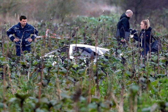 epa06468089 Rescue personnel seen at the site of the crash after a light aircraft and a helicopter collided mid-air near Philippsburg, Germany, 23 January 2018. Both machines crashed between Rheinhaus ...