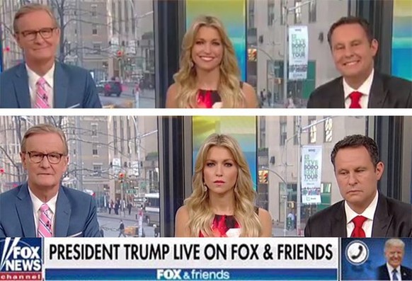 Trump schiesst sich selbst ab â ausgerechnet bei Â«Fox &amp; FriendsÂ»
Die Fox News Moderatoren vor und am Ende des Interviews