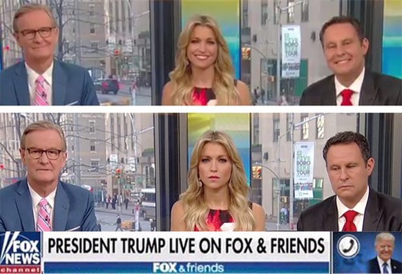 Trump schiesst sich selbst ab – ausgerechnet bei «Fox &amp; Friends»
Die Fox News Moderatoren vor und am Ende des Interviews