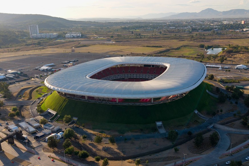 260528 -- ZAPOPAN, May 28, 2026 -- This drone photo taken on May 27, 2026 shows the Guadalajara Stadium in Zapopan, Jalisco State, Mexico. The Guadalajara Stadium will host four group-stage matches du ...