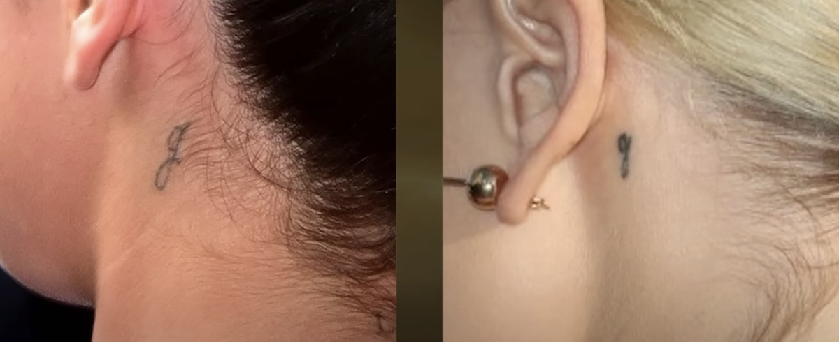 Links das Tattoo von Selena Gomez, recht das von Hailey Bieber.