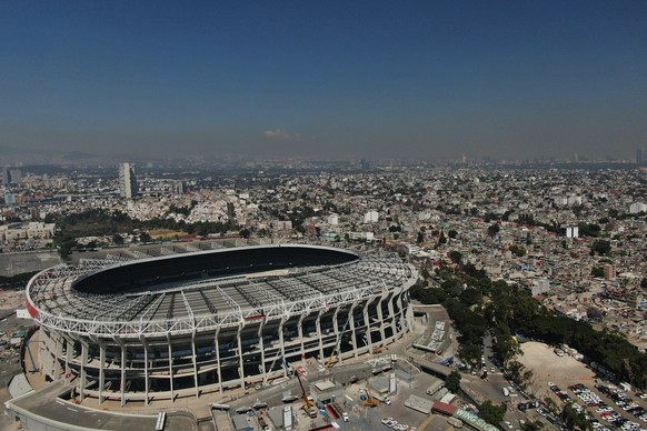 FILE - Azteca Stadium sits in Mexico City, 100 days before the opening ceremony of the 2026 FIFA soccer World Cup, Tuesday, March 3, 2026. (AP Photo/Fernando Llano, File)
WCup Venues Stadium Soccer
