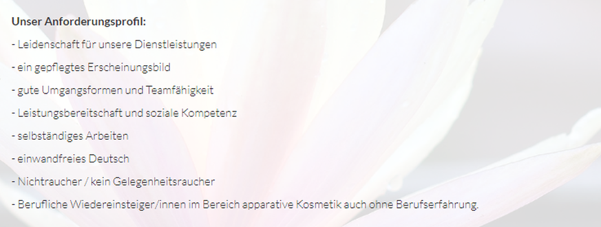 Das Jobprofil bei der Lotus Beauty GmbH.