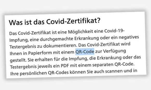 Das BAG spricht auf der Webseite von einem Covid-Zertifikat als QR-Code.