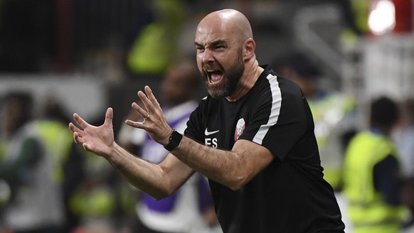 Qatar&#039;s head coach Felix Sanchez of Spain, directs his team during the AFC Asian Cup semifinal soccer match between United Arab Emirates and Qatar at Mohammed Bin Zayed Stadium in Abu Dhabi, Unit ...