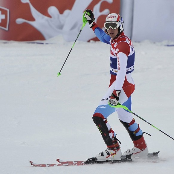 Switzerland&#039;s Carlo Janka reacts after the Super Combined Slalom at the FIS Ski World Cup at the Lauberhorn in Wengen, Switzerland, Friday, January 15, 2010. (PHOTOPRESS/Peter Schneider)