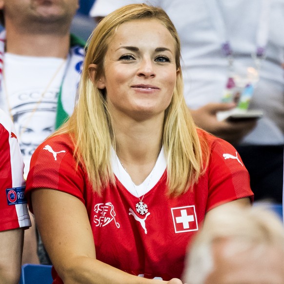 Ski racer Lara Gut of Switzerland and girlfriend of soccer player Valon Behrami, reacts during the FIFA soccer World Cup 2018 group E match between Switzerland and Brazil at the Rostov Arena, in Rosto ...