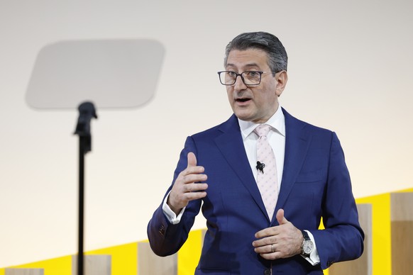 Roberto Cirillo, CEO, Schweizerische Post, spricht waehrend der Jahresmedienkonferenz der Schweizerischen Post, am Donnerstag, 9. Maerz 2023 in Bern. (KEYSTONE/Peter Klaunzer)