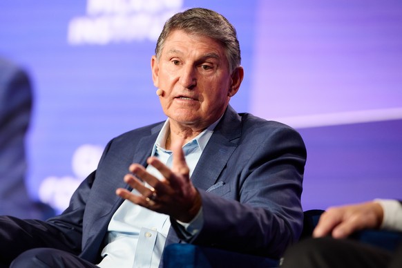 epa11323063 US Senator of West Virginia Joe Manchin speaks at the 2024 Milken Institute Global Conference at The Beverly Hilton in Beverly Hills, California, USA, 06 May 2024. EPA/ALLISON DINNER