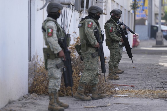 Soldiers stand guard at a checkpoint in Culiacan, Sinaloa state, Mexico, Wednesday, Feb. 26, 2025. (AP Photo/Fernando Llano)
Mexico Security
