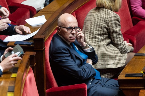 epa10336536 French member of Parliament for 'Les Republicains' right-wing party Eric Ciotti attends the weekly session of the questions to the government at the national assembly in Paris, France, 29  ...