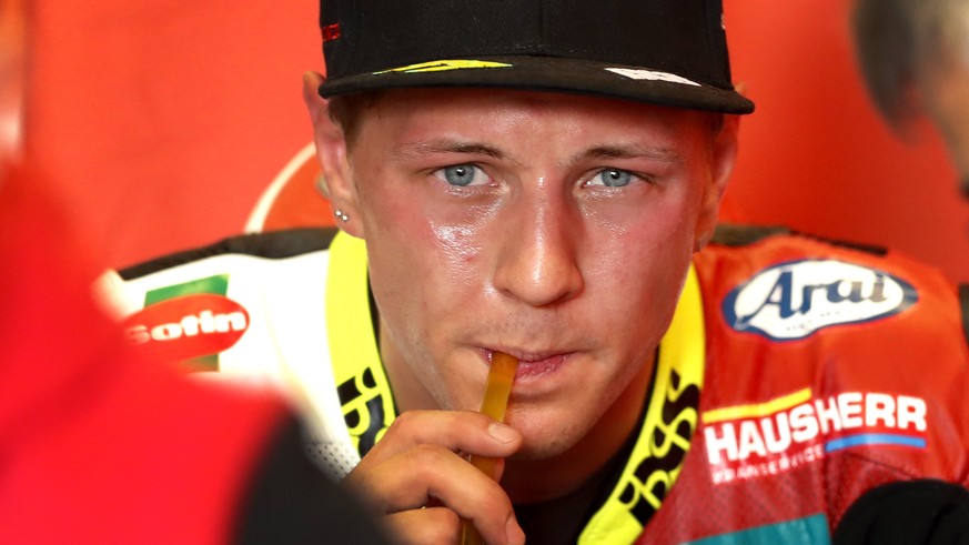 epa05922329 Kiefer Racing Team rider Dominique Aegerter of Switzerland in in the paddock following Moto2 qualifying at the Motorcycling Grand Prix of the Americas at Circuit of the Americas in Austin, ...