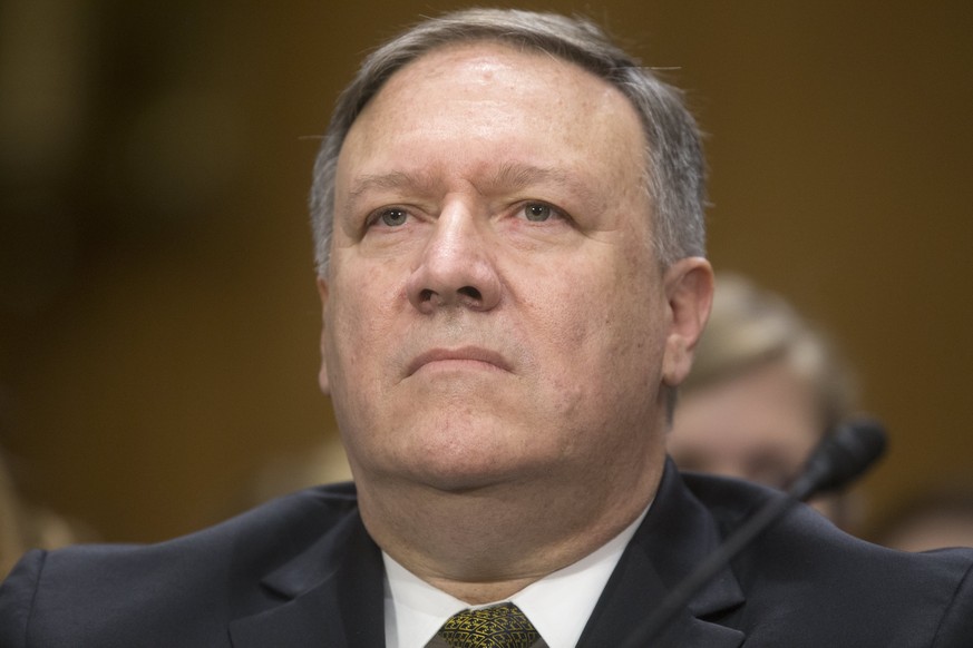 epa06664559 CIA Director Mike Pompeo appears before the Senate Foreign Relations Committee hearing on his nomination to be Secretary of State, on Capitol Hill in Washington, DC, USA, 12 April 2018. If ...