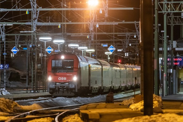 epa08242459 A view of the stopped train at the Brenner railway station at the border between Tyrol, Austria, and South Tyrol, Italy, seen from the Austria side on 23 February 2020. According to report ...