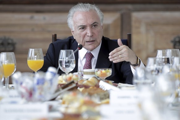 Brazil&#039;s President Michel Temer speaks during a breakfast with foreign correspondents in the presidential residence in Brasilia, Brazil, Thursday, Dec. 6, 2018. Temer says he is not &quot;the lea ...