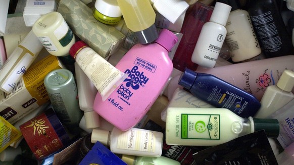 FORT DIX, NJ - JANUARY 29: Donated items for soldiers&#039; care kits include lotion, sunscreen and lip balm at the Fort Dix Military Reservation January 29, 2003 in Fort Dix, New Jersey. The care kit ...