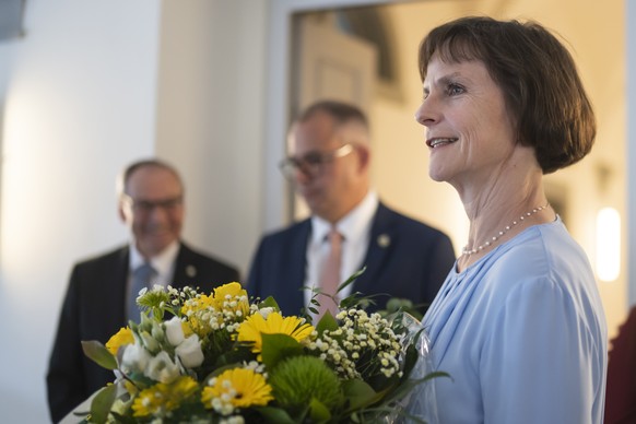 Die neu gewaehlte Regierungsraetin des Kantons Thurgau Ruth Faller Graf, fotografiert im Regierungsgebaeude nach Bekanntgabe des Wahlresultats, am Sonntag, 18. Mai 2025 in Frauenfeld. (KEYSTONE/Til Bu ...