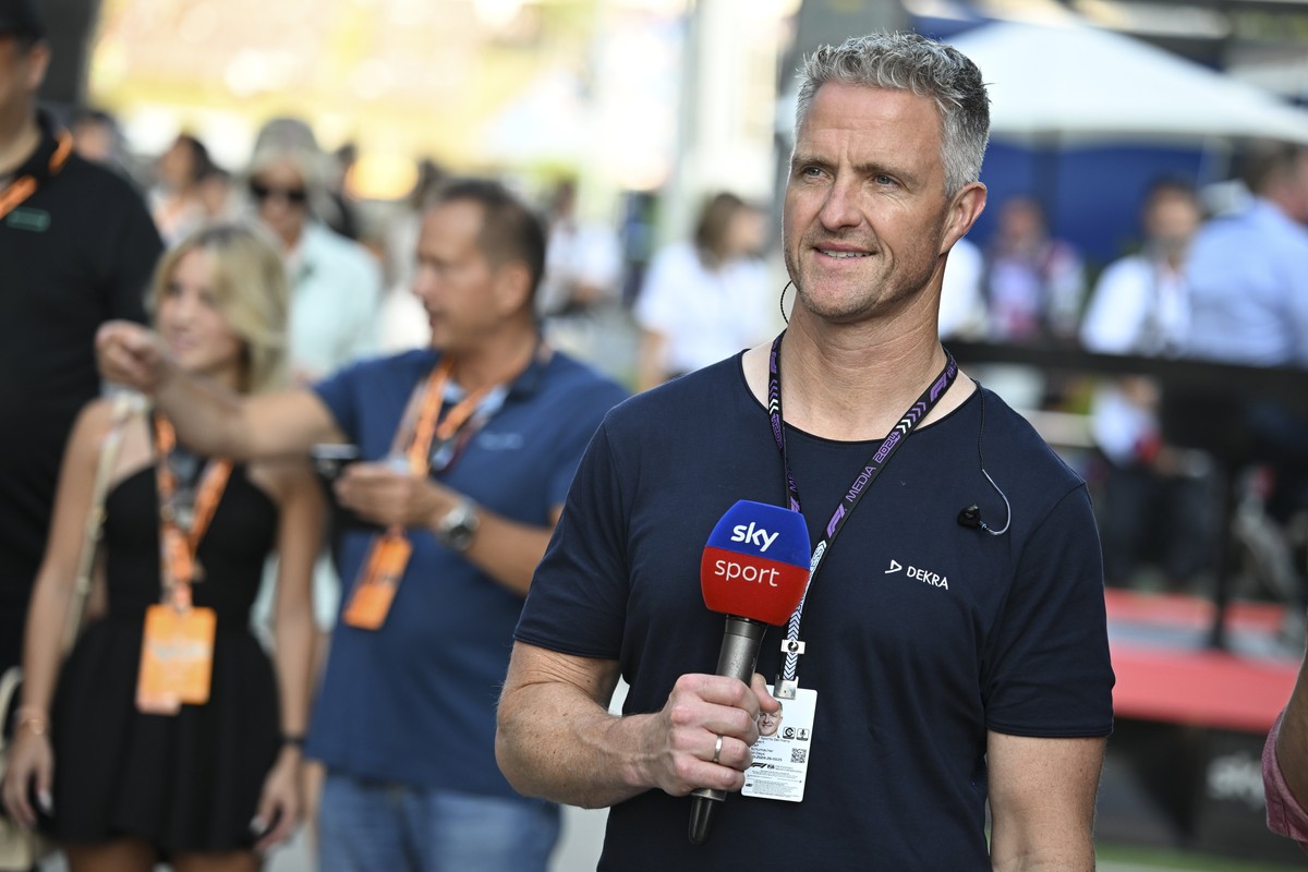 epa11488243 German former Formula-1 racing driver Ralf Schumacher reports for Sky Sports TV channel during the second practice session of the Formula One Grand Prix at the Hungaroring racetrack in Mog ...