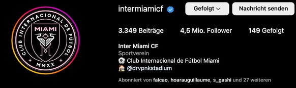 Das Instagram-Profil von Inter Miami CF – die Follower explodieren seit dem Transfer von Lionel Messi