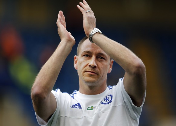 FILE- In this Sunday, May 15, 2016 file photo, Chelsea&#039;s John Terry applauds to supporters after the English Premier League soccer match between Chelsea and Leicester City at Stamford Bridge stad ...