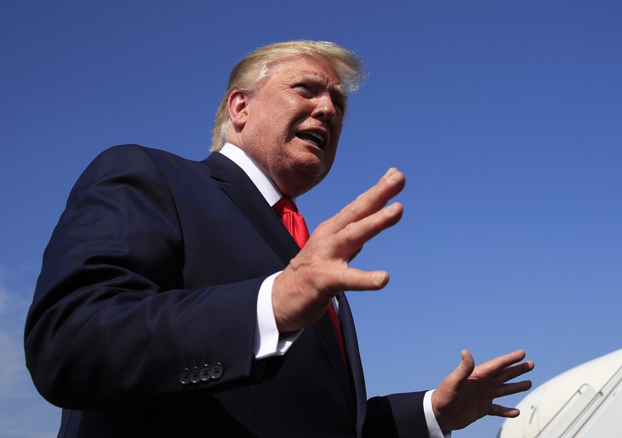 President Donald Trump speaks at Morristown Municipal Airport in Morristown, N.J., on his way returning back to the White House, Sunday, July 7, 2019. (AP Photo/Manuel Balce Ceneta)
Donald Trump