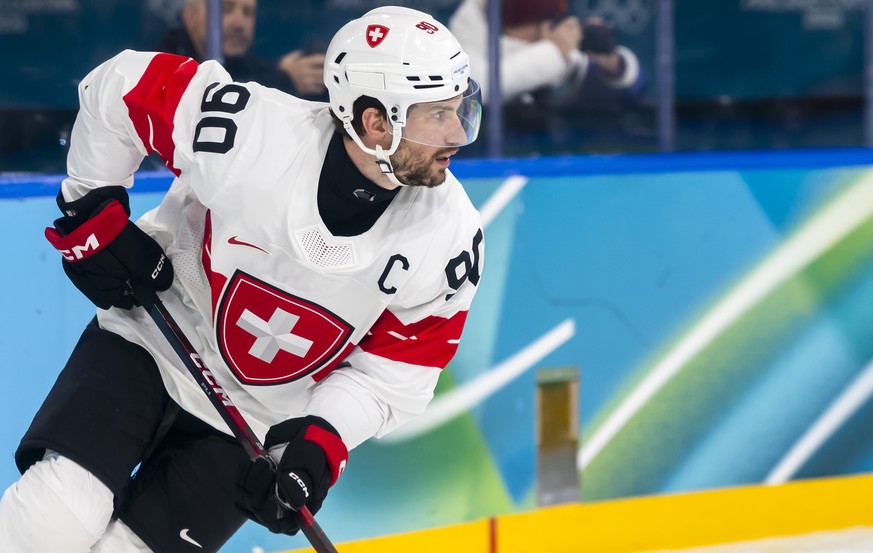 Switzerland's Roman Josi in action, during the men's ice hockey quarterfinal game between Finland and Switzerland at the 2026 Olympic Winter Games in Milan, Italy, on Wednesday, February 18, ...
