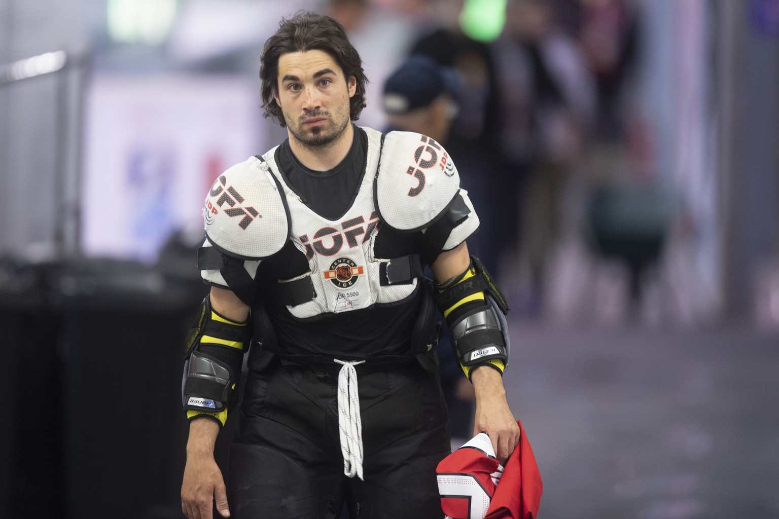 Switzerland&#039;s Andres Ambuehl during a training session of the Swiss team at the IIHF 2019 World Ice Hockey Championships, at the Ondrej Nepela Arena in Bratislava, Slovakia, on Thursday, May 9, 2 ...